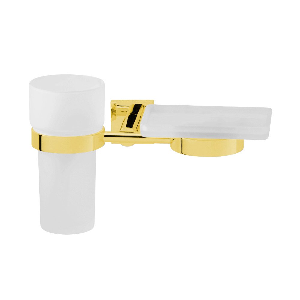 Valsan Bath Frosted Tumbler and Soap Dish Holder in Unlacquered Brass