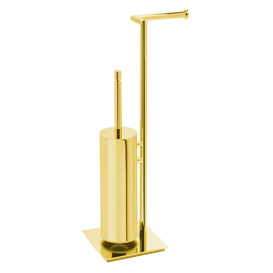 Valsan Bath Freestanding Toilet Brush with Spare Roll Holder in Unlacquered Brass