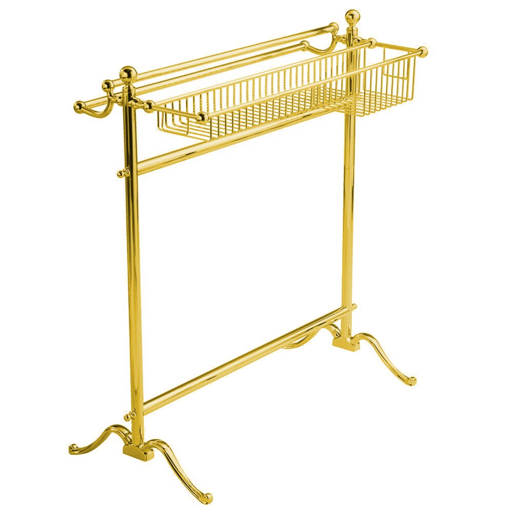 Valsan Bath Traditional Freestanding Floor Towel Holder with Basket in Unlacquered Brass