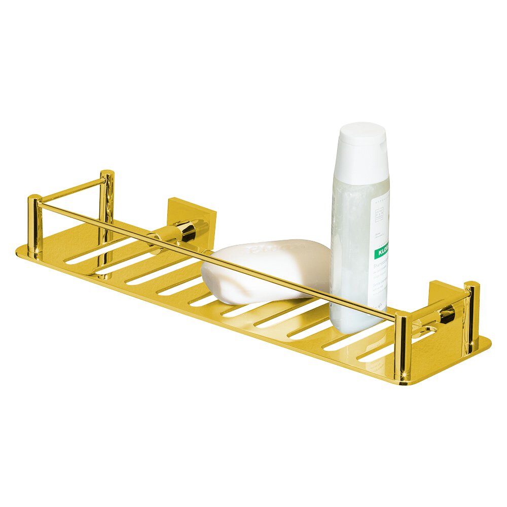 Valsan Bath Rectangular Shower Shelf with Square Backplates in Unlacquered Brass