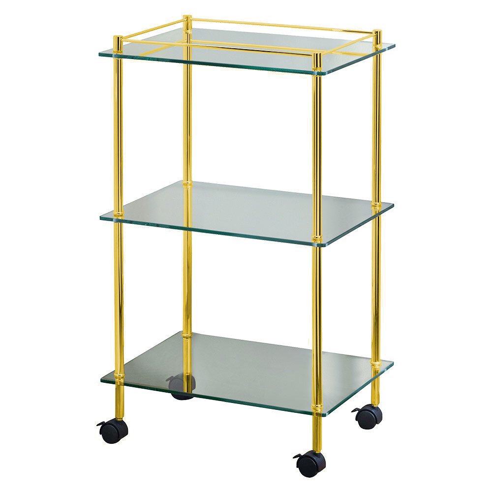 Valsan Bath Three Tier Cart with Wheels in Unlacquered Brass