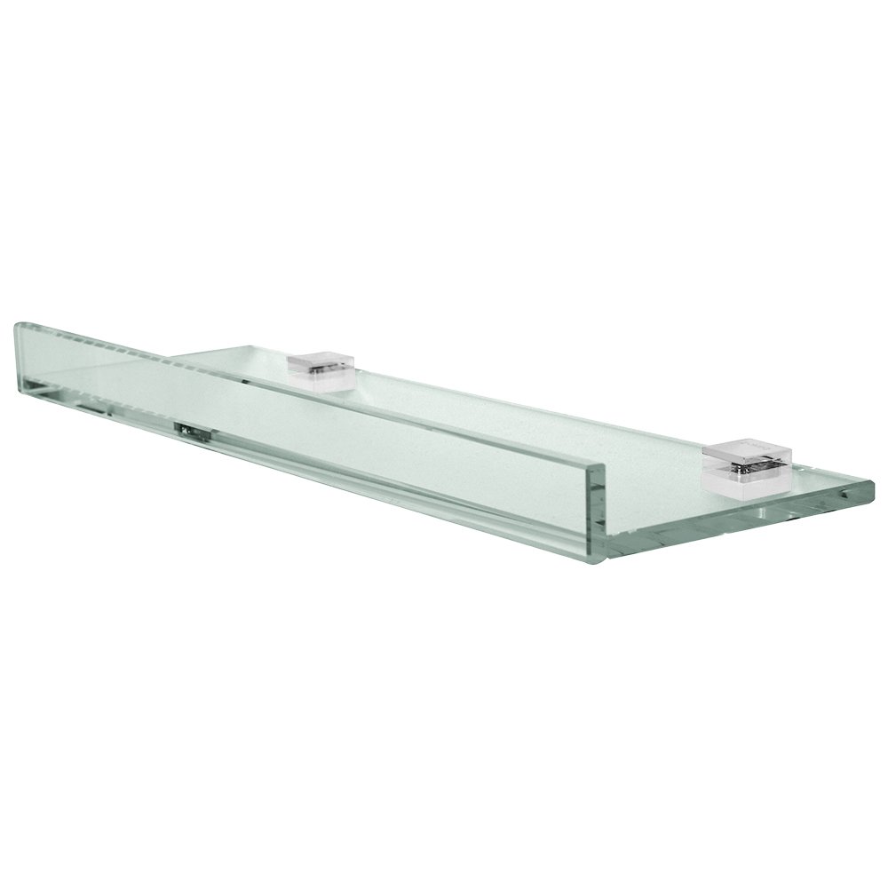 Valsan Bath Glass Shelf with 1" Front Lip and Square Back Plate 15 3/4" x 4 7/8" x 1 3/8" in Chrome