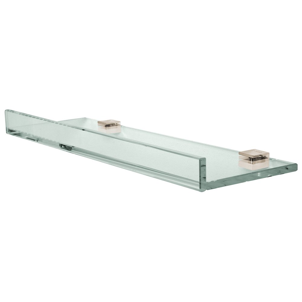 Valsan Bath Glass Shelf with 1" Front Lip and Square Back Plate 23 5/8" x 4 7/8" x 1 3/8" in Polished Nickel