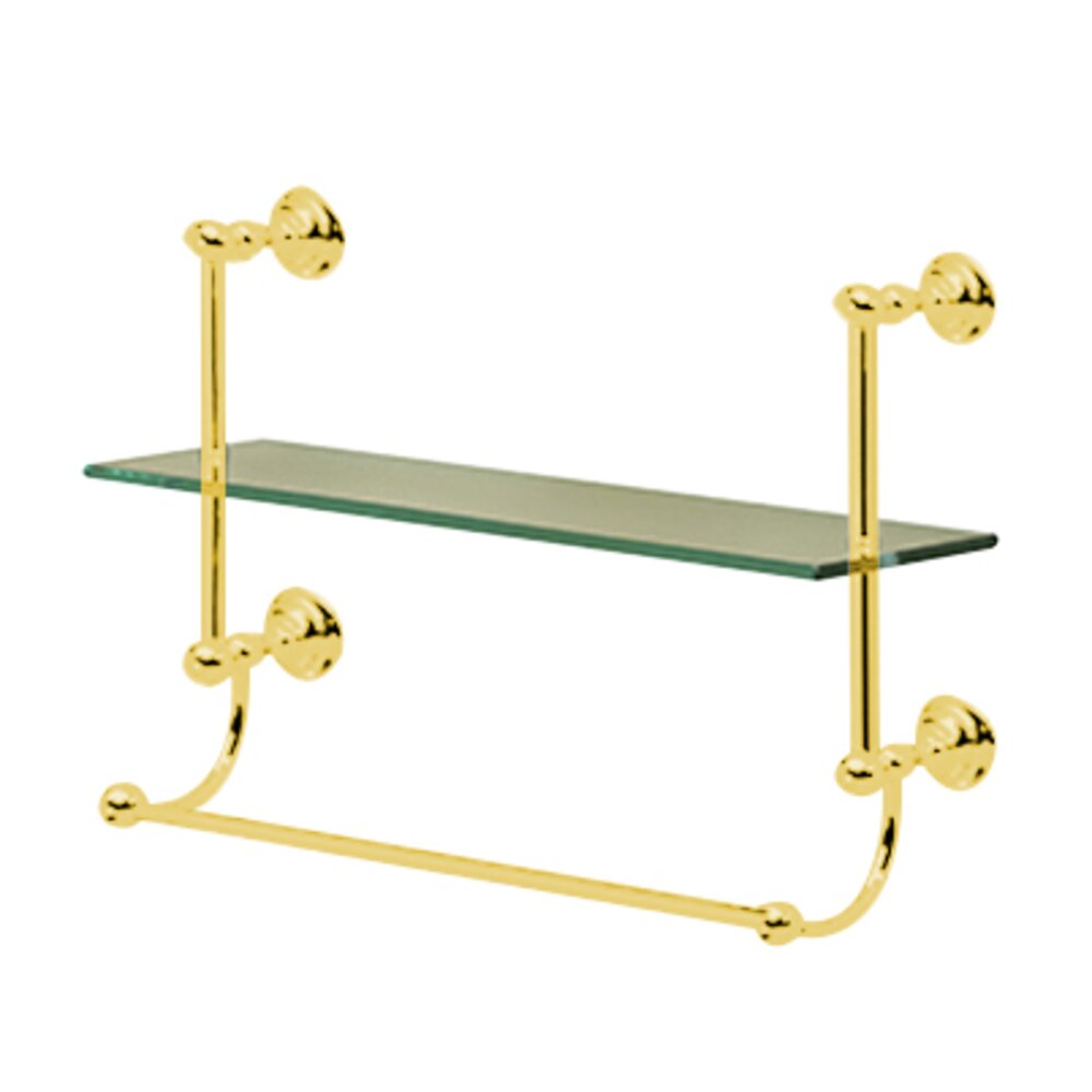 Valsan Bath Single Glass Shelf with Towel Bar in Unlacquered Brass