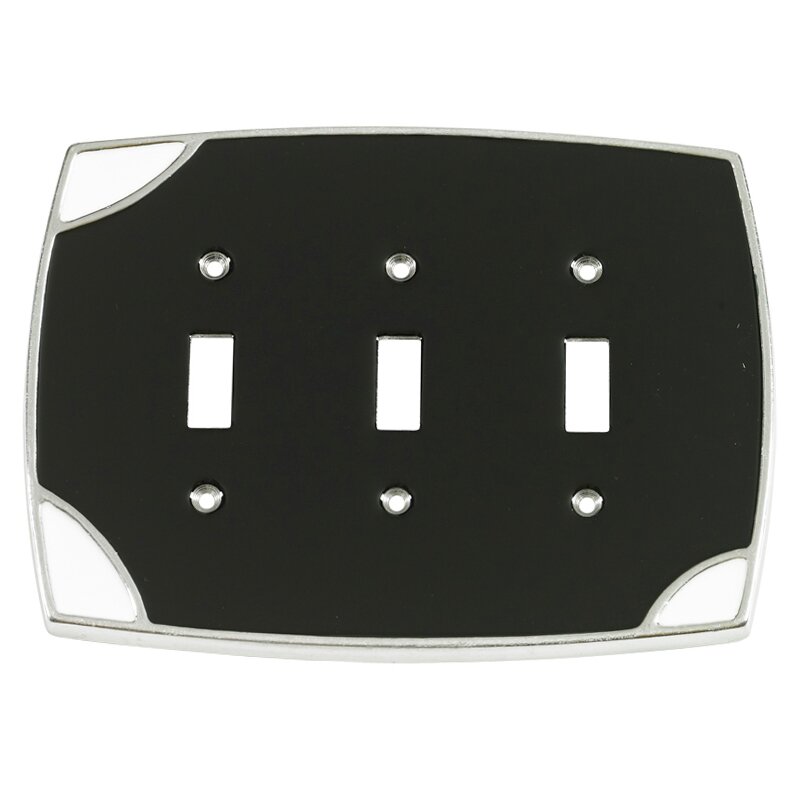 Salo Art Design Triple Toggle Wallplate in Black with White Accents