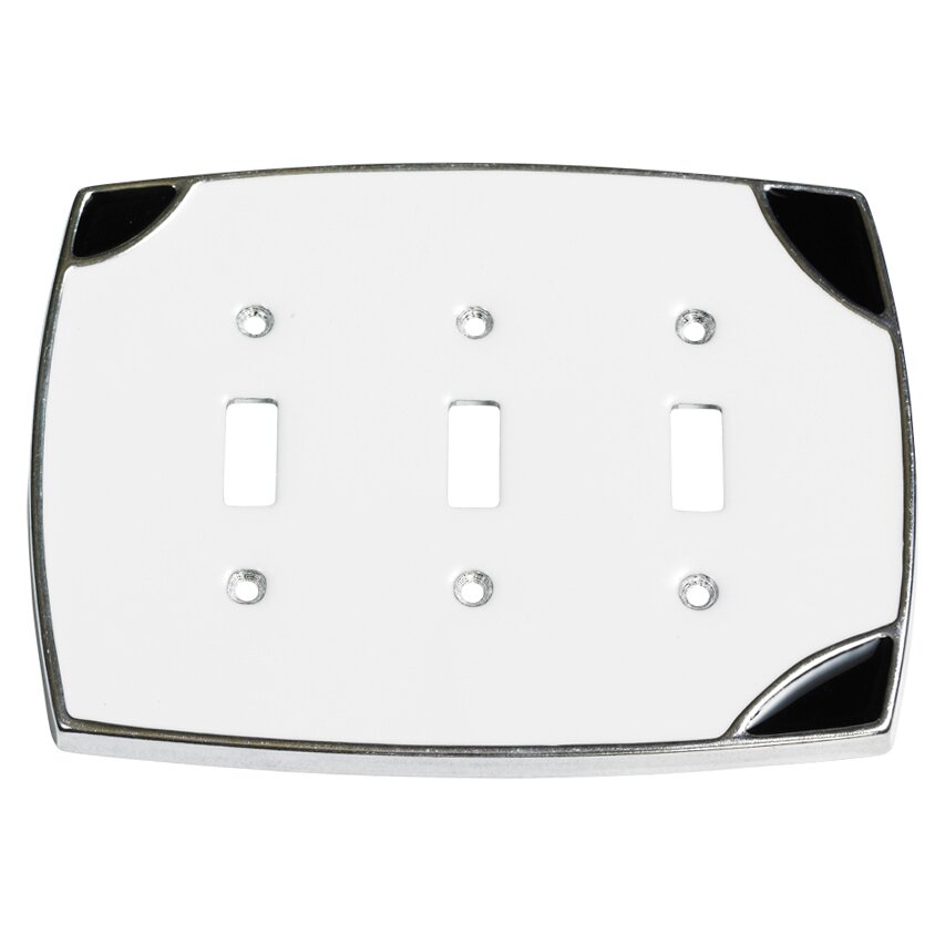 Salo Art Design Triple Toggle Wallplate in White with Black Accents
