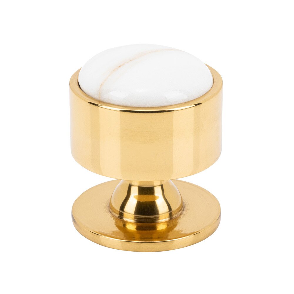 Vesta Hardware 1 3/8" Round Calacatta Gold Knob in Polished Brass