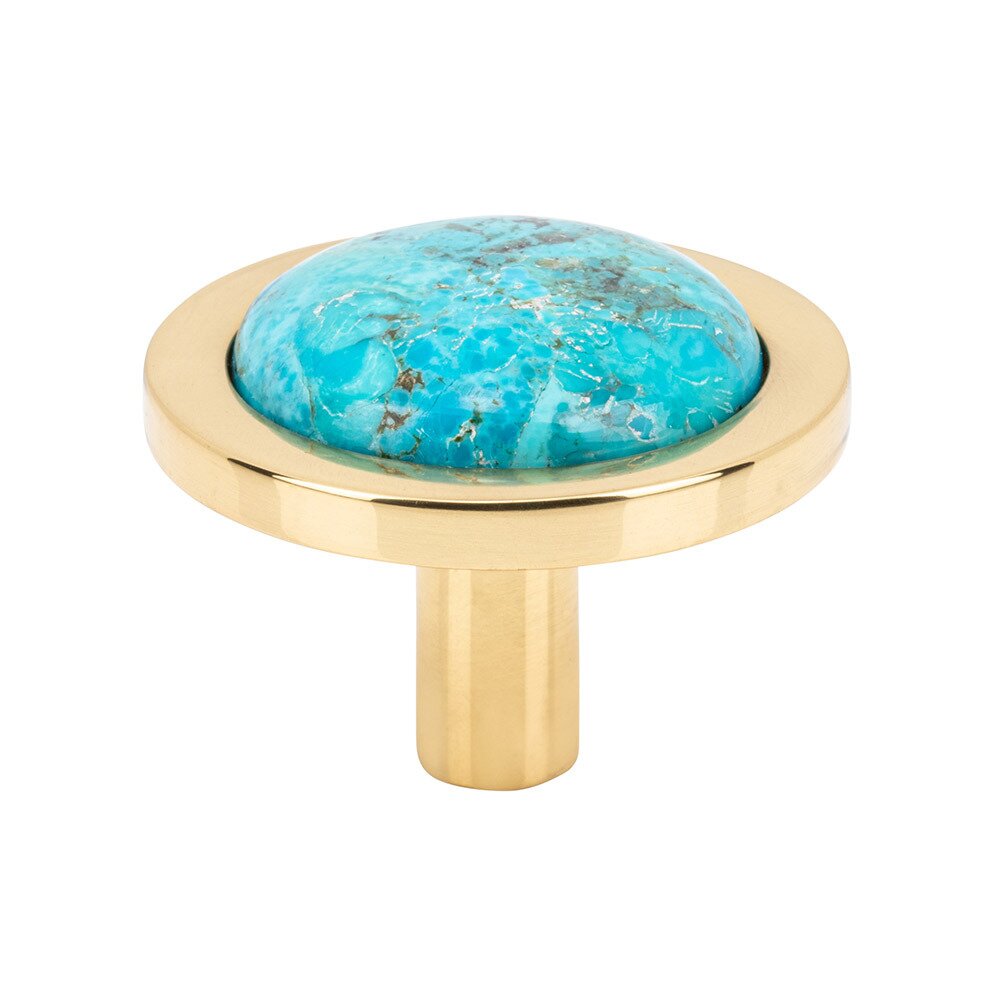 Vesta Hardware 1 9/16" Round Mohave Turquoise Knob in Polished Brass