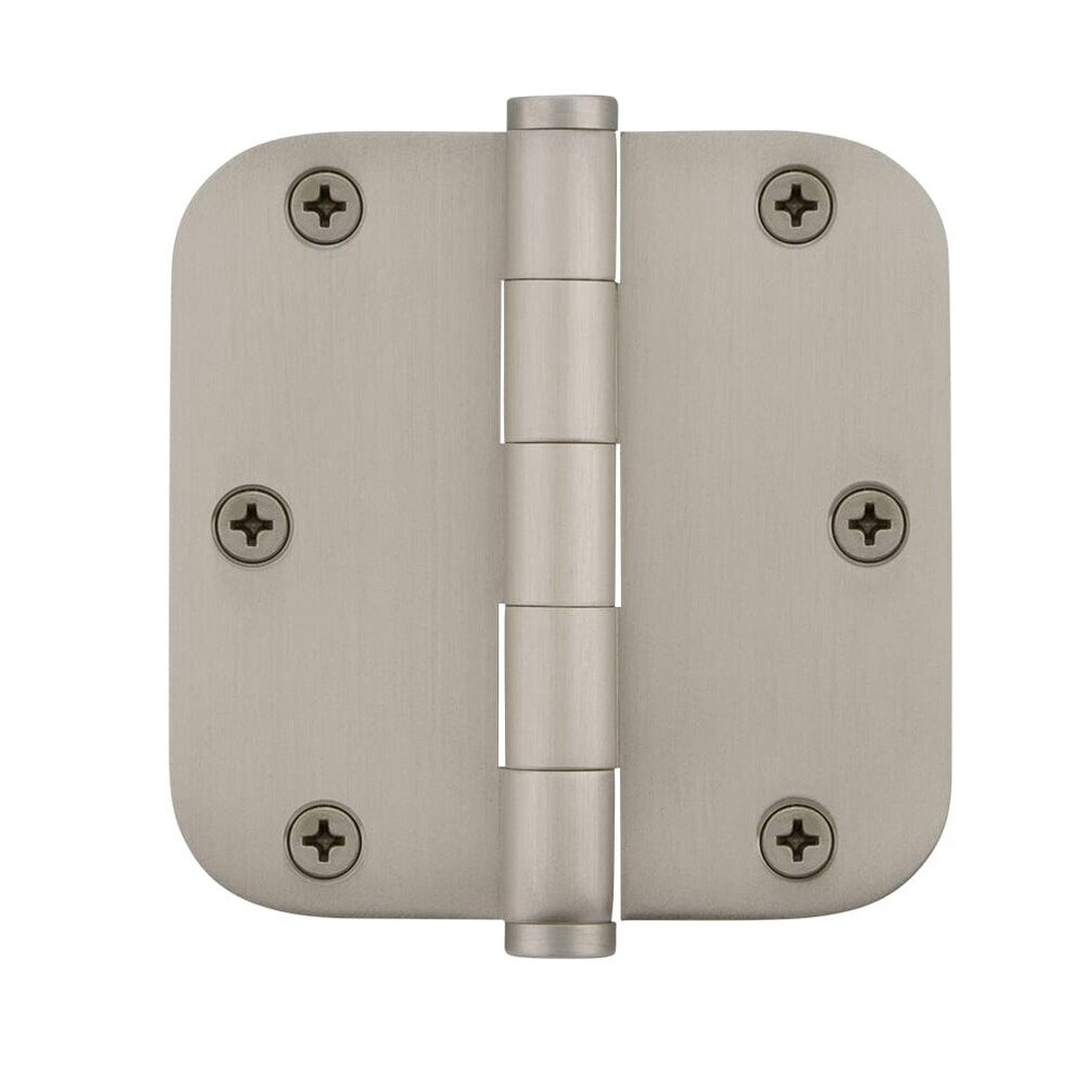 Viaggio 3 1/2" Button Tip Residential Hinge with 5/8" Radius Corners and in Satin Nickel (Sold Individually)