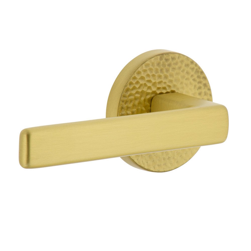 Viaggio Complete Passage Set  - Circolo Hammered Rosette with Left Handed Lusso Lever in Satin Brass