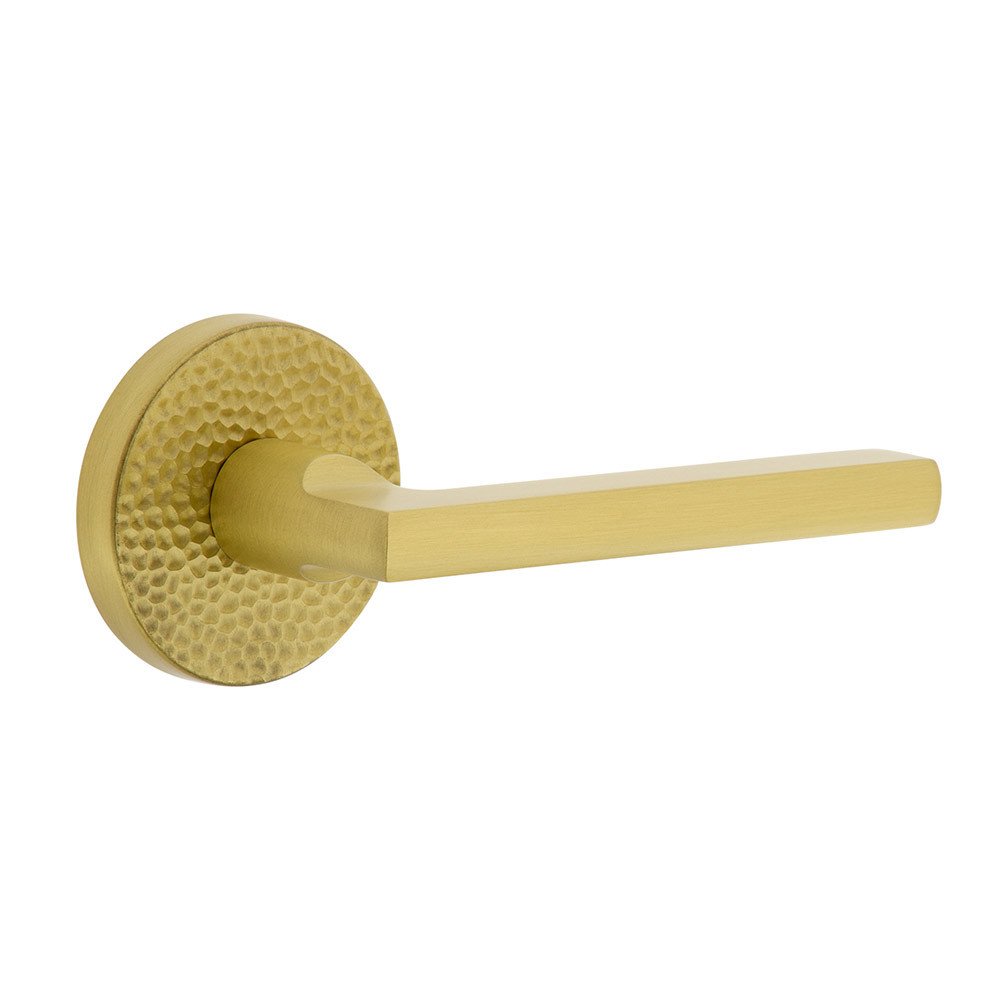 Viaggio Complete Passage Set  - Circolo Hammered Rosette with Right Handed Milano Lever in Satin Brass