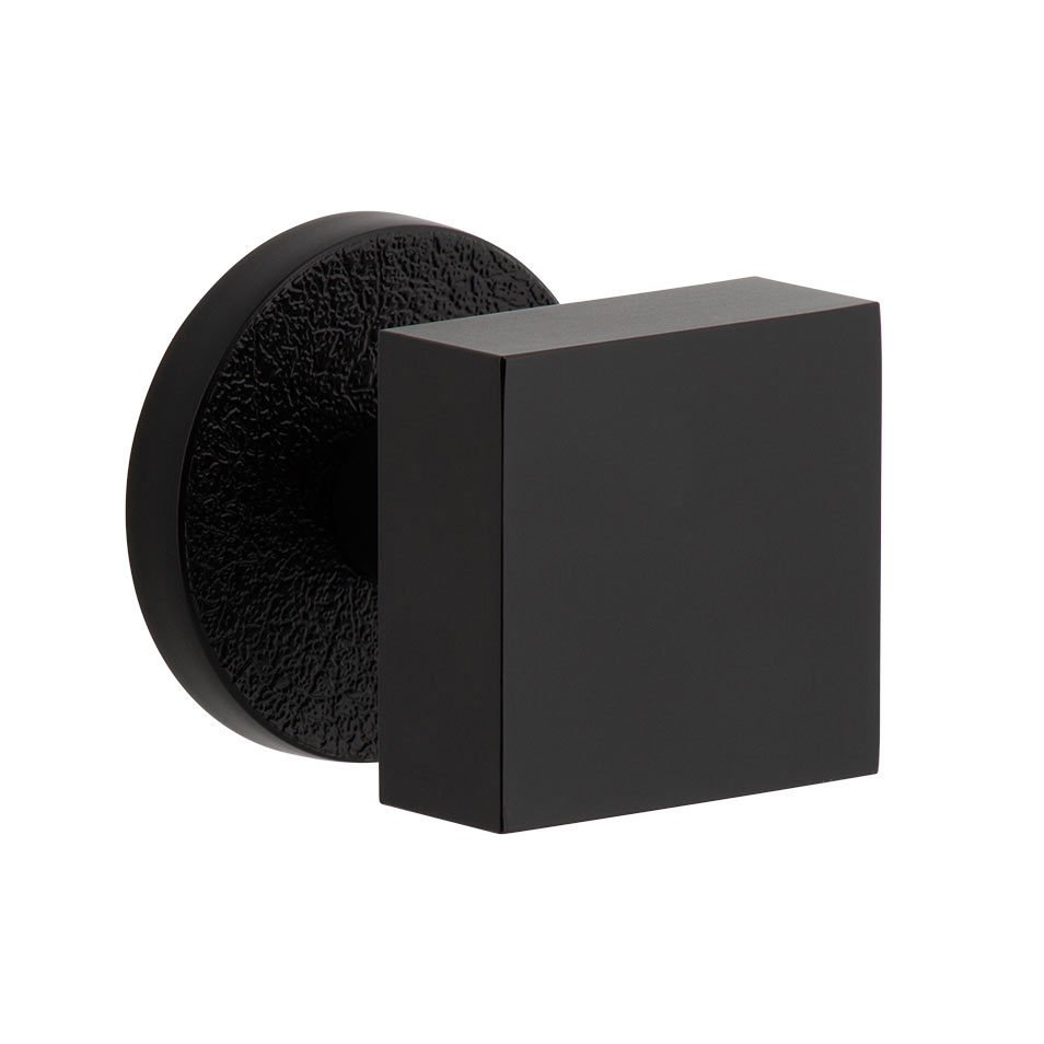 Viaggio Complete Privacy Set - Circolo Leather Rosette with Quadrato Brass Knob in Satin Black
