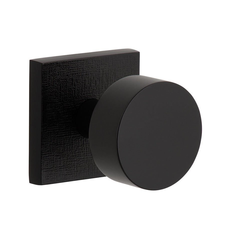 Viaggio Complete Privacy Set - Quadrato Linen Rosette with Circolo Brass Knob in Satin Black
