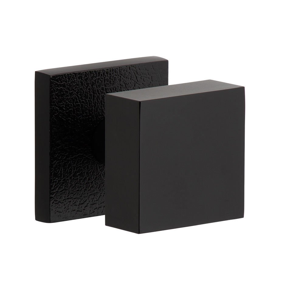 Viaggio Complete Privacy Set - Quadrato Leather Rosette with Quadrato Brass Knob in Satin Black