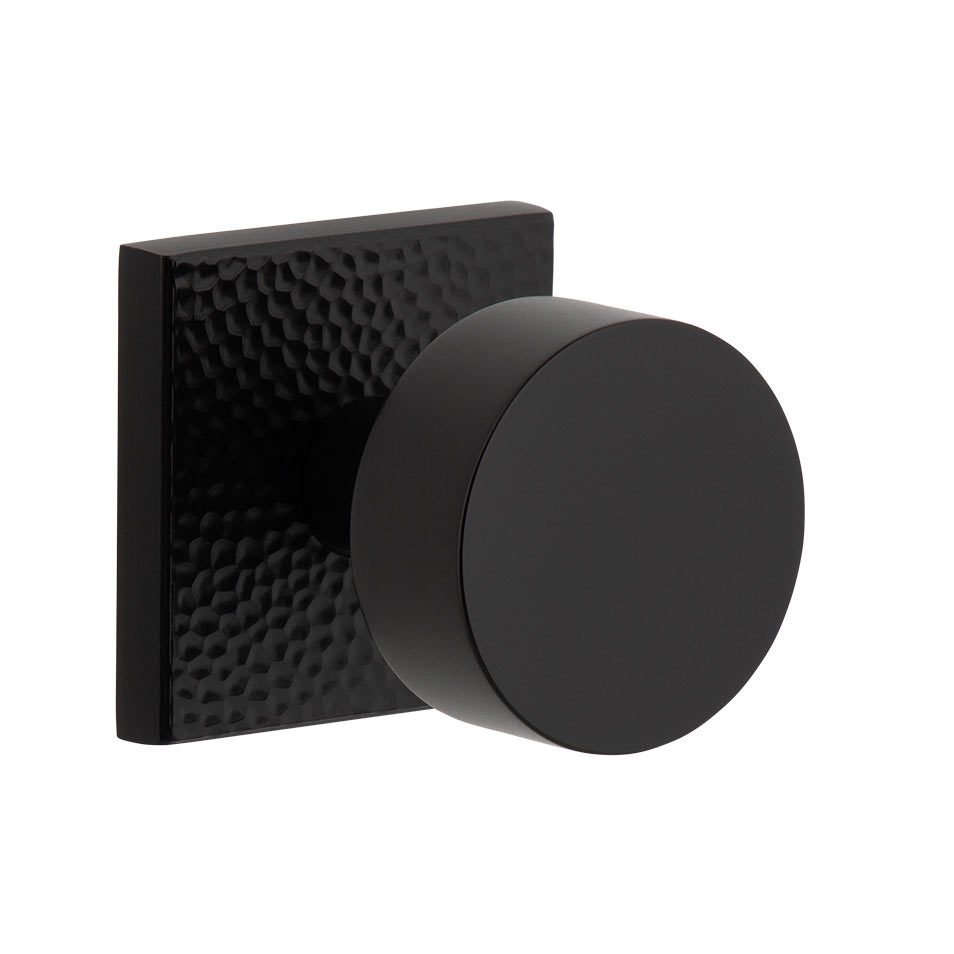 Viaggio Complete Privacy Set - Quadrato Hammered Rosette with Circolo Brass Knob in Satin Black