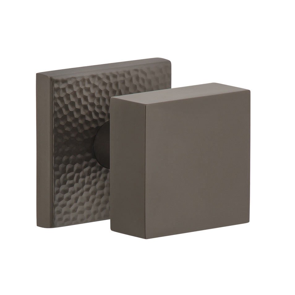 Viaggio Complete Privacy Set - Quadrato Hammered Rosette with Quadrato Brass Knob in Titanium Gray