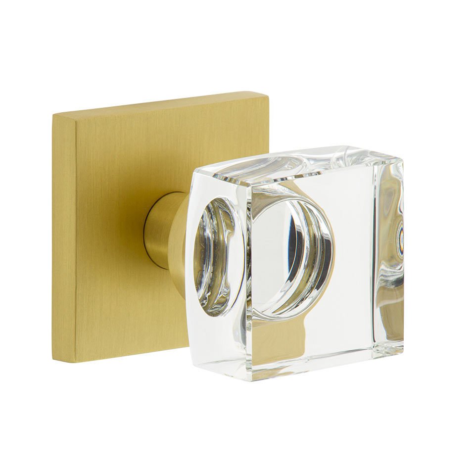 Viaggio Complete Privacy Set - Quadrato Rosette with Quadrato Crystal Knob in Satin Brass
