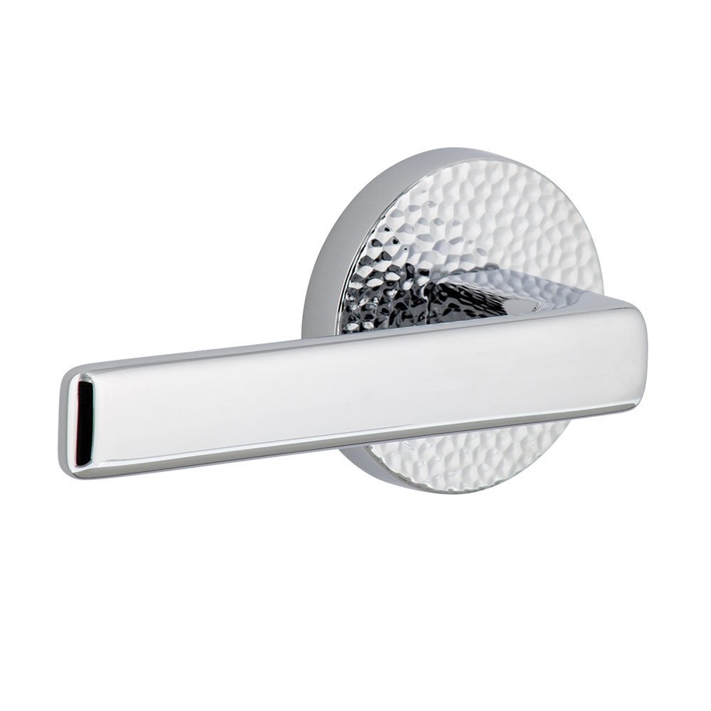 Viaggio Complete Privacy Set - Circolo Hammered Rosette with Left Handed Lusso Lever in Bright Chrome
