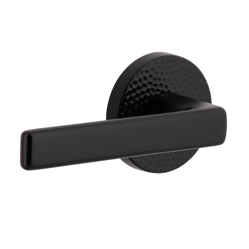 Viaggio Complete Privacy Set - Circolo Hammered Rosette with Left Handed Lusso Lever in Satin Black