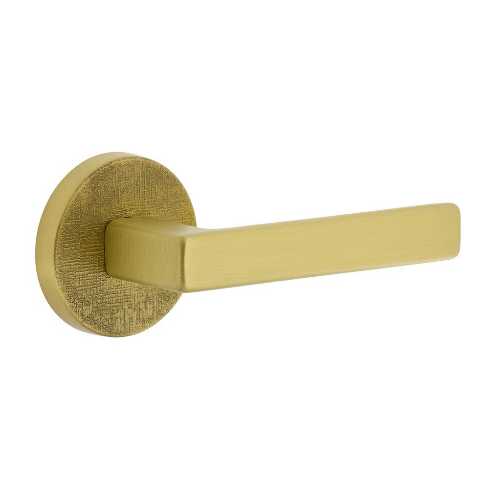 Viaggio Complete Privacy Set - Circolo Linen Rosette with Right Handed Lusso Lever in Satin Brass