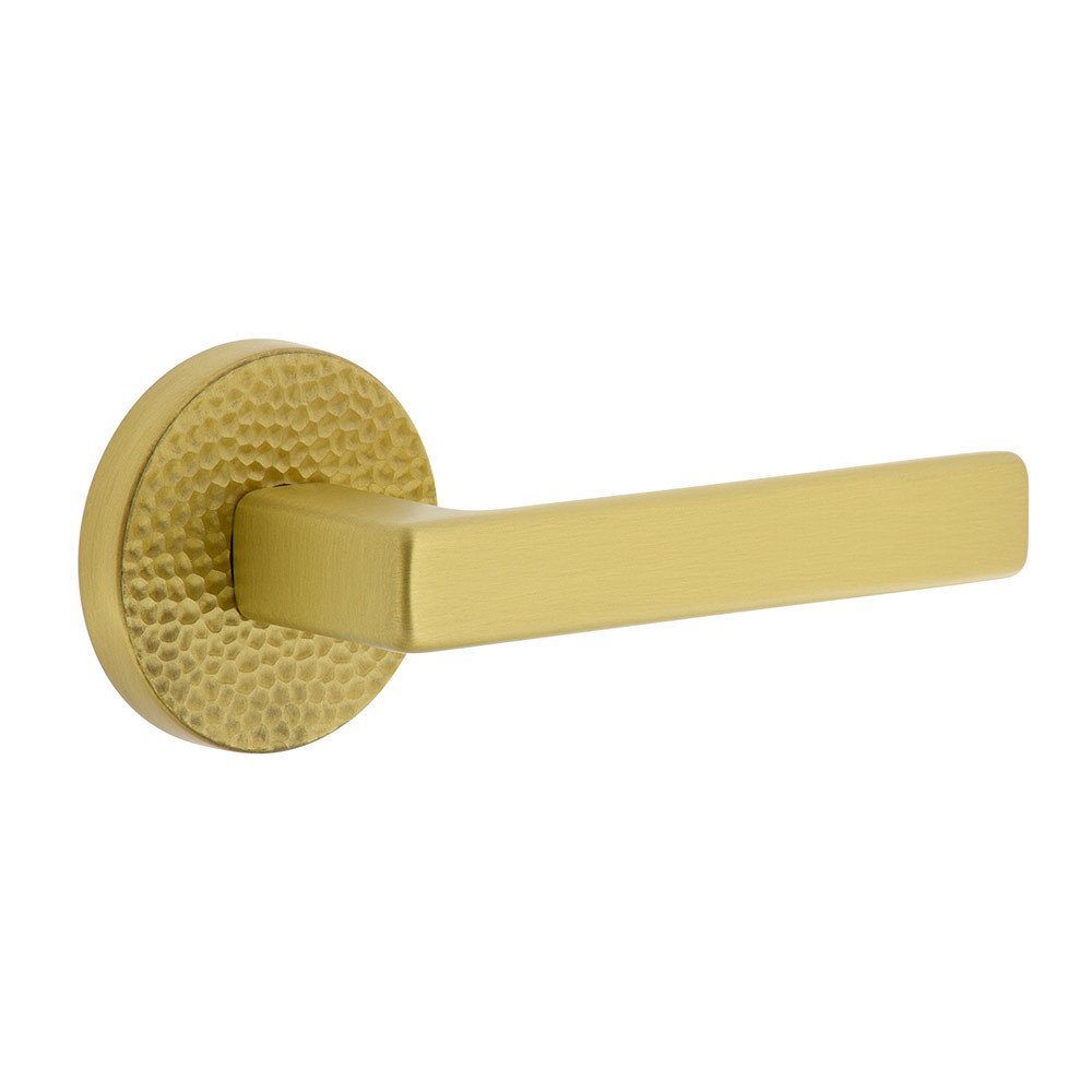 Viaggio Complete Privacy Set - Circolo Hammered Rosette with Right Handed Lusso Lever in Satin Brass