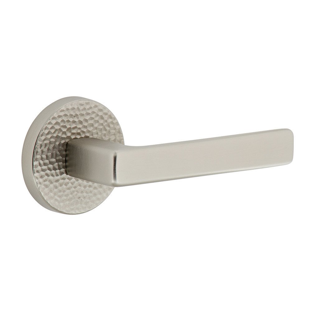 Viaggio Complete Privacy Set - Circolo Hammered Rosette with Right Handed Lusso Lever in Satin Nickel