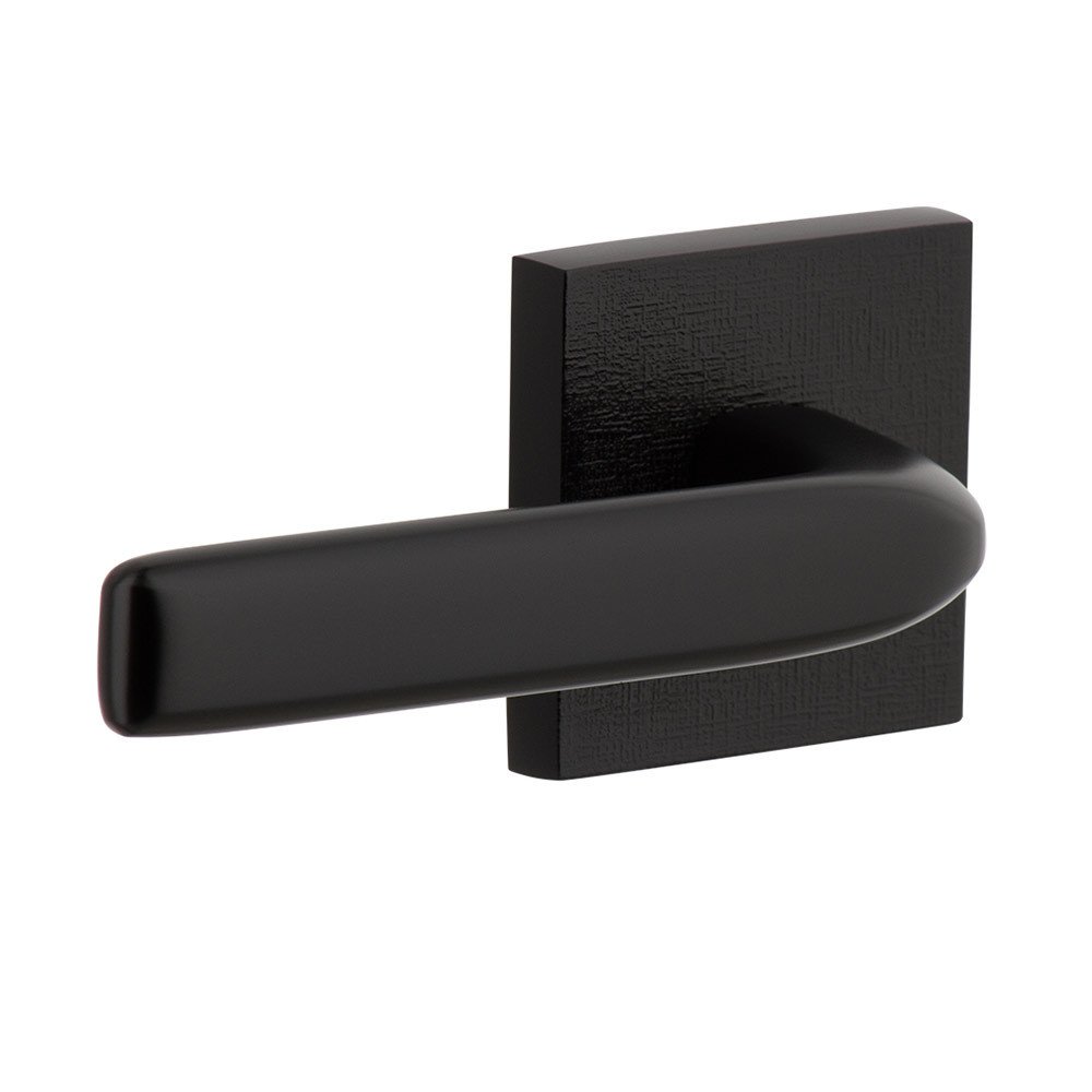 Viaggio Complete Privacy Set - Quadrato Linen Rosette with Left Handed Bella Lever in Satin Black