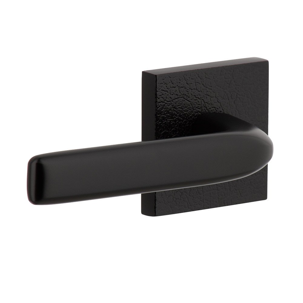 Viaggio Complete Privacy Set - Quadrato Leather Rosette with Left Handed Bella Lever in Satin Black