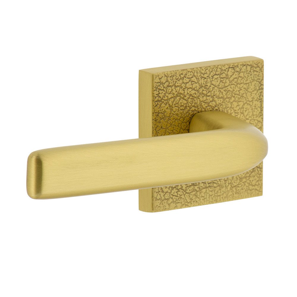 Viaggio Complete Privacy Set - Quadrato Leather Rosette with Left Handed Bella Lever in Satin Brass