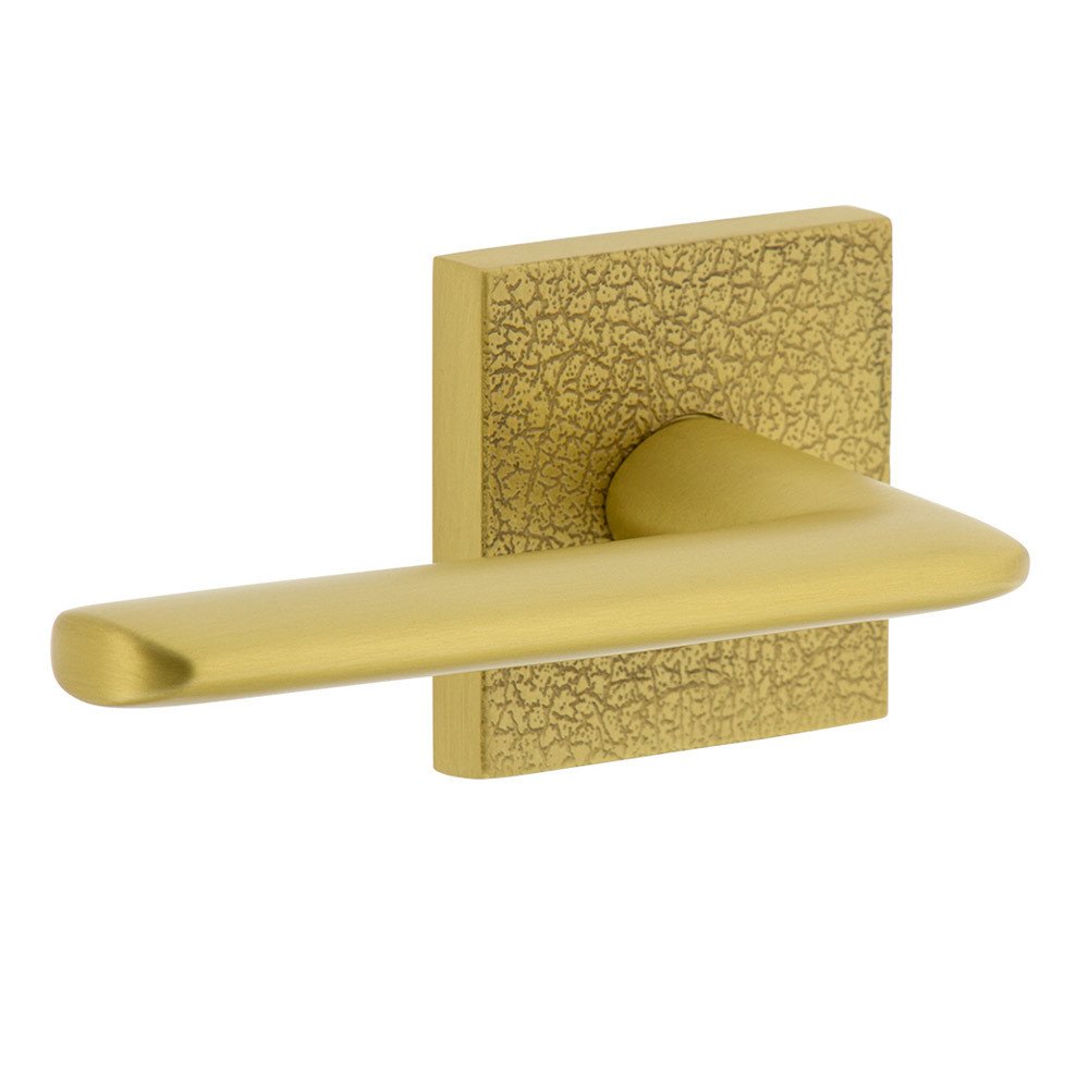 Viaggio Complete Privacy Set - Quadrato Leather Rosette with Left Handed Brezza Lever in Satin Brass