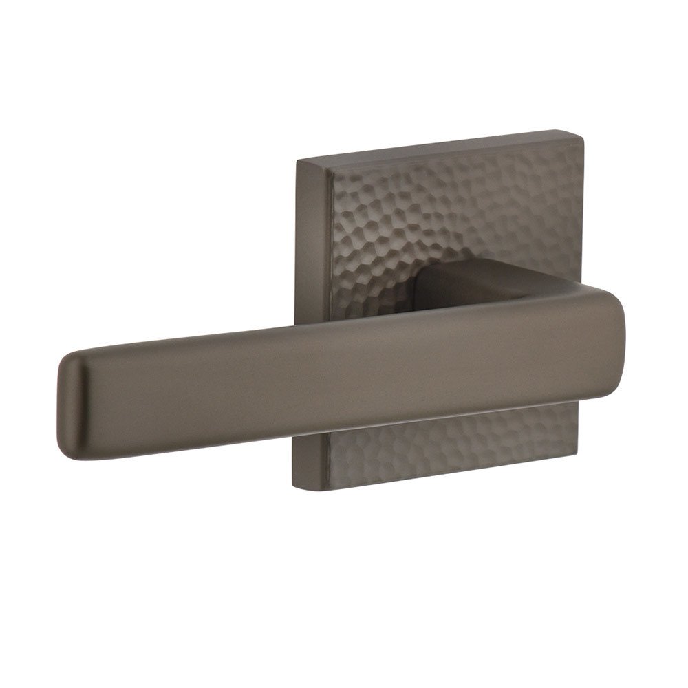 Viaggio Complete Privacy Set - Quadrato Hammered Rosette with Left Handed Lusso Lever in Titanium Gray