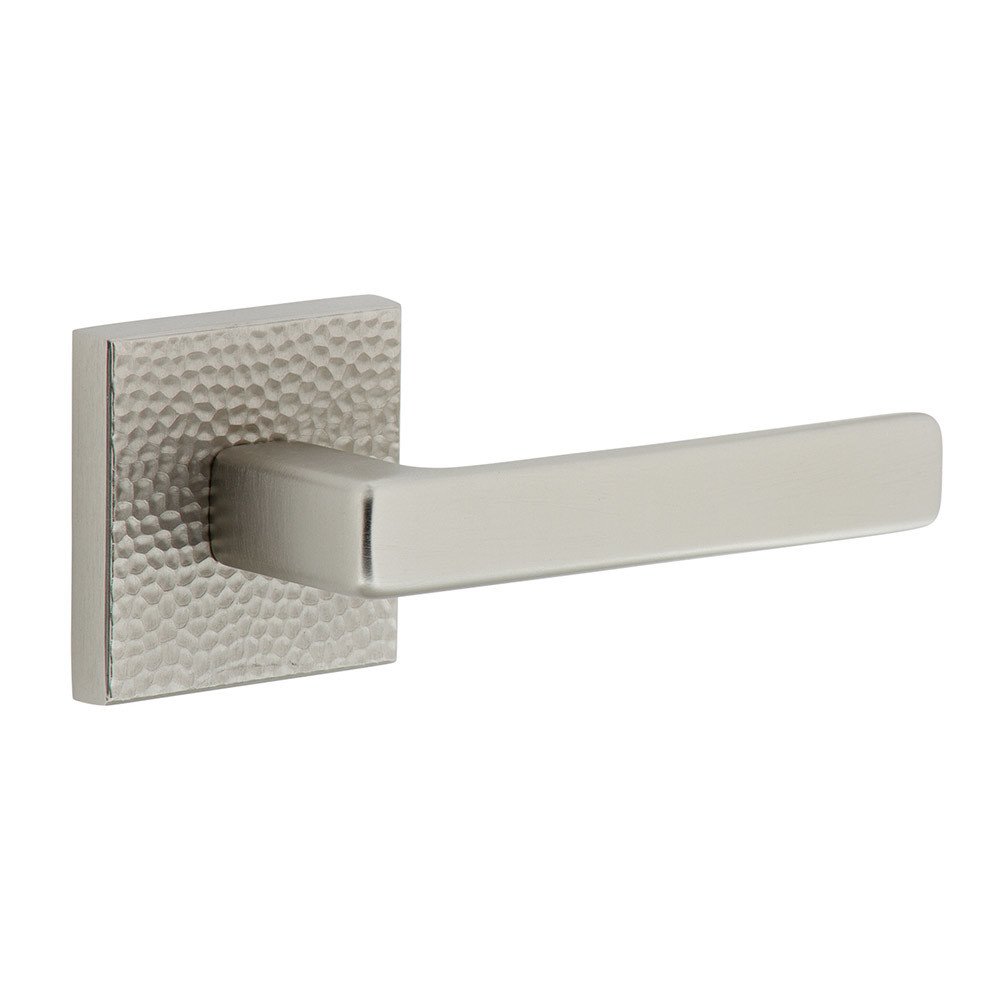 Viaggio Complete Privacy Set - Quadrato Hammered Rosette with Right Handed Lusso Lever in Satin Nickel