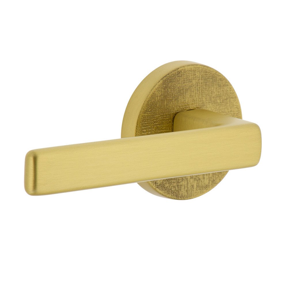 Viaggio Complete Privacy Set - Circolo Linen Rosette with Left Handed Lusso Lever  in Satin Brass