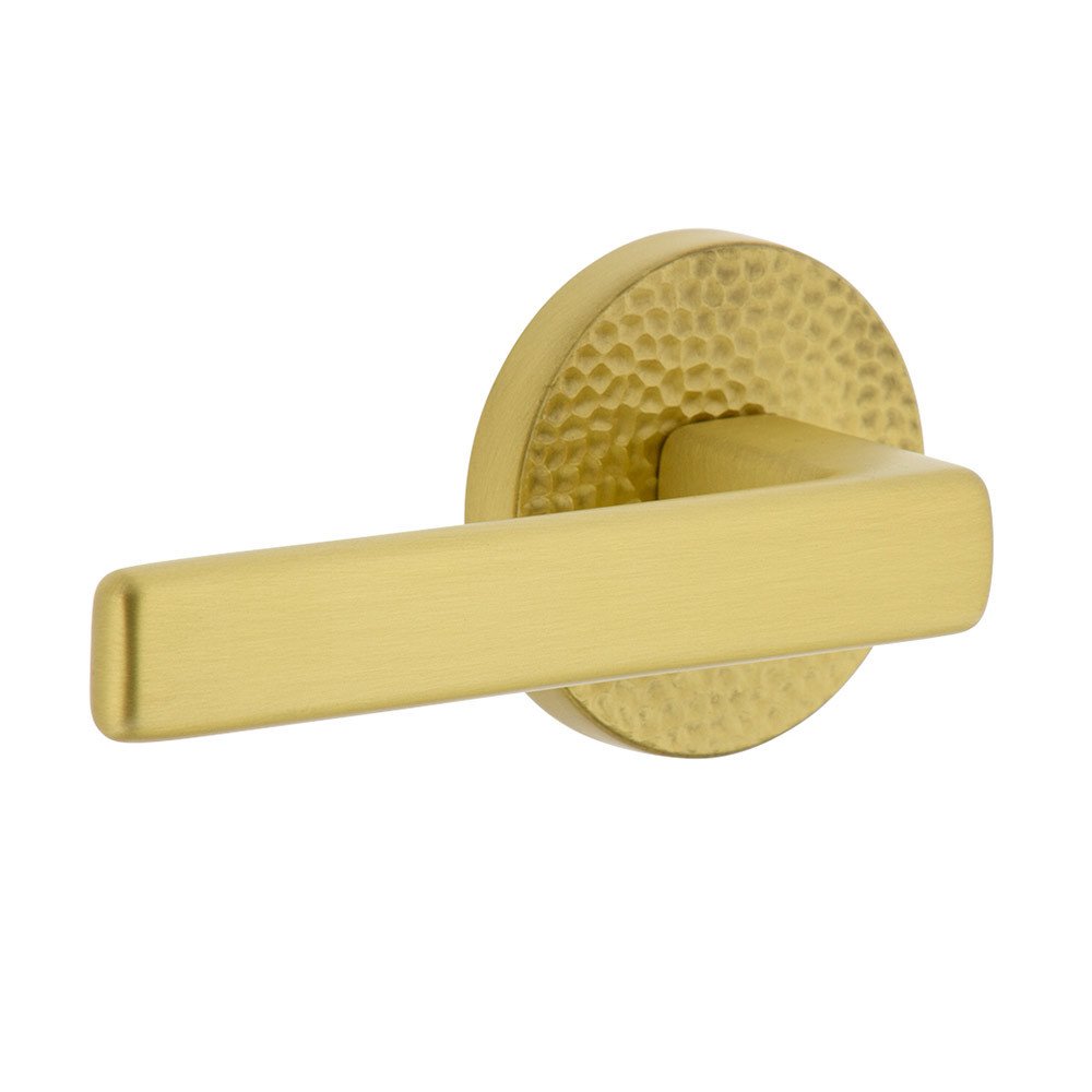 Viaggio Complete Privacy Set - Circolo Hammered Rosette with Left Handed Lusso Lever  in Satin Brass