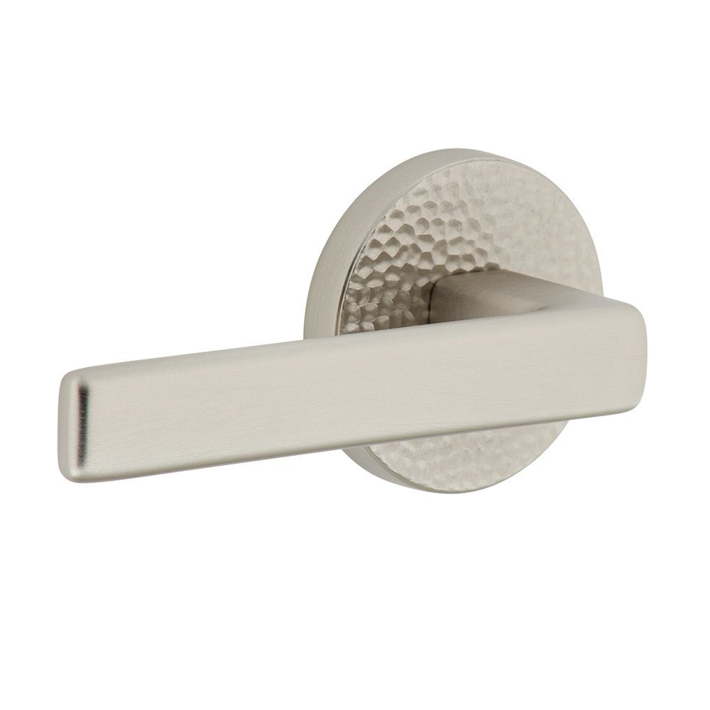 Viaggio Complete Privacy Set - Circolo Hammered Rosette with Left Handed Lusso Lever  in Satin Nickel