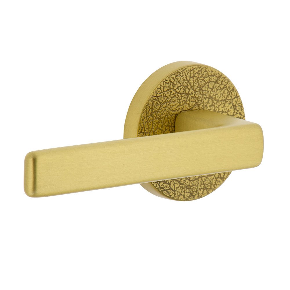Viaggio Complete Privacy Set - Circolo Leather Rosette with Left Handed Lusso Lever  in Satin Brass
