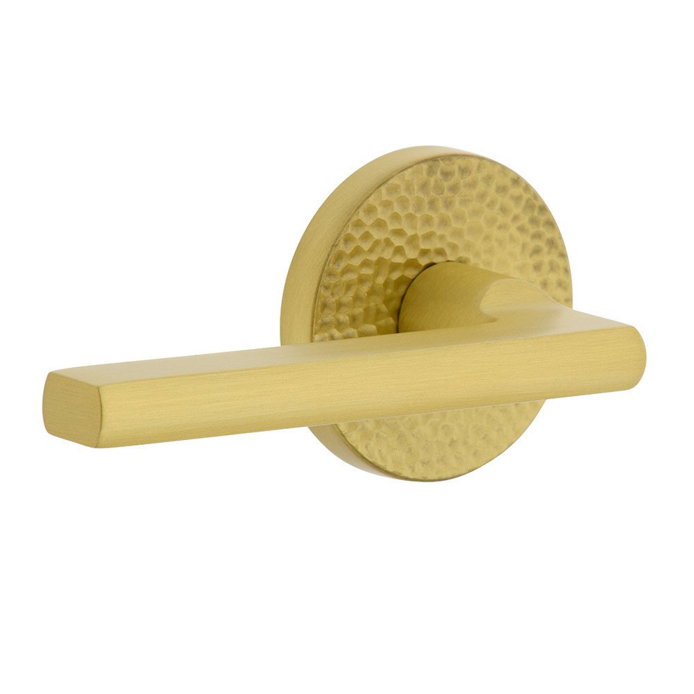 Viaggio Complete Privacy Set - Circolo Hammered Rosette with Left Handed Milano Lever  in Satin Brass