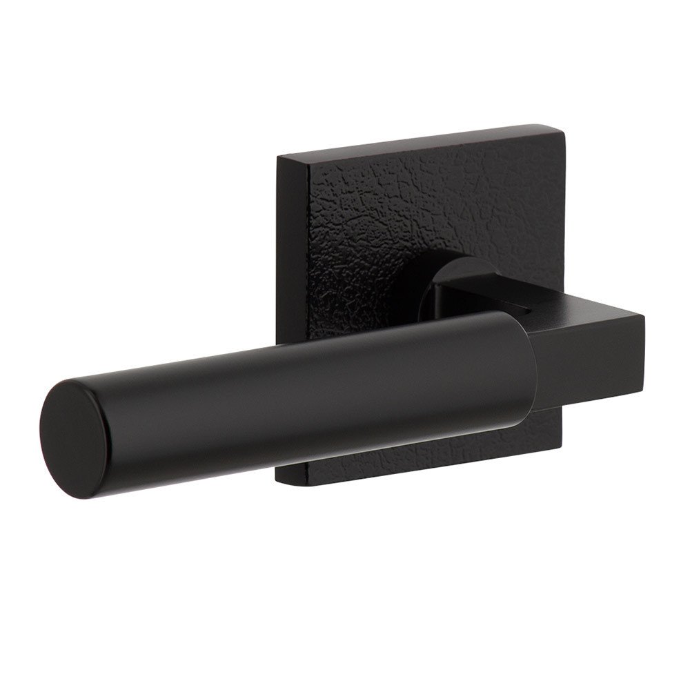 Viaggio Complete Privacy Set - Quadrato Leather Rosette with Left Handed Contempo Smooth Lever in Satin Black