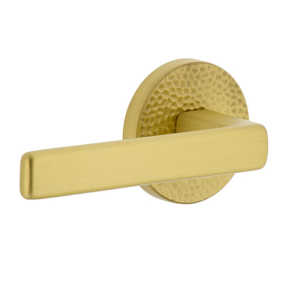 Viaggio Single Dummy - Circolo Hammered Rosette with Left Handed Lusso Lever in Satin Brass