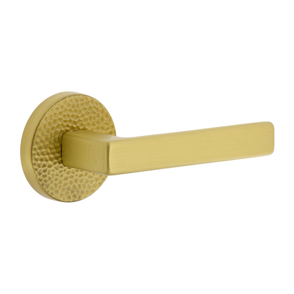 Viaggio Single Dummy - Circolo Hammered Rosette with Right Handed Lusso Lever in Satin Brass