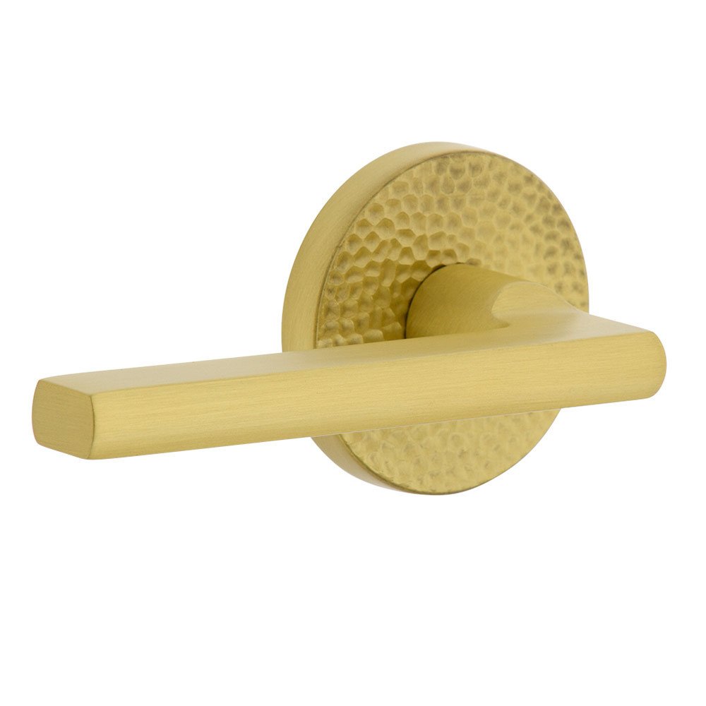 Viaggio Single Dummy - Circolo Hammered Rosette with Left Handed Milano Lever in Satin Brass