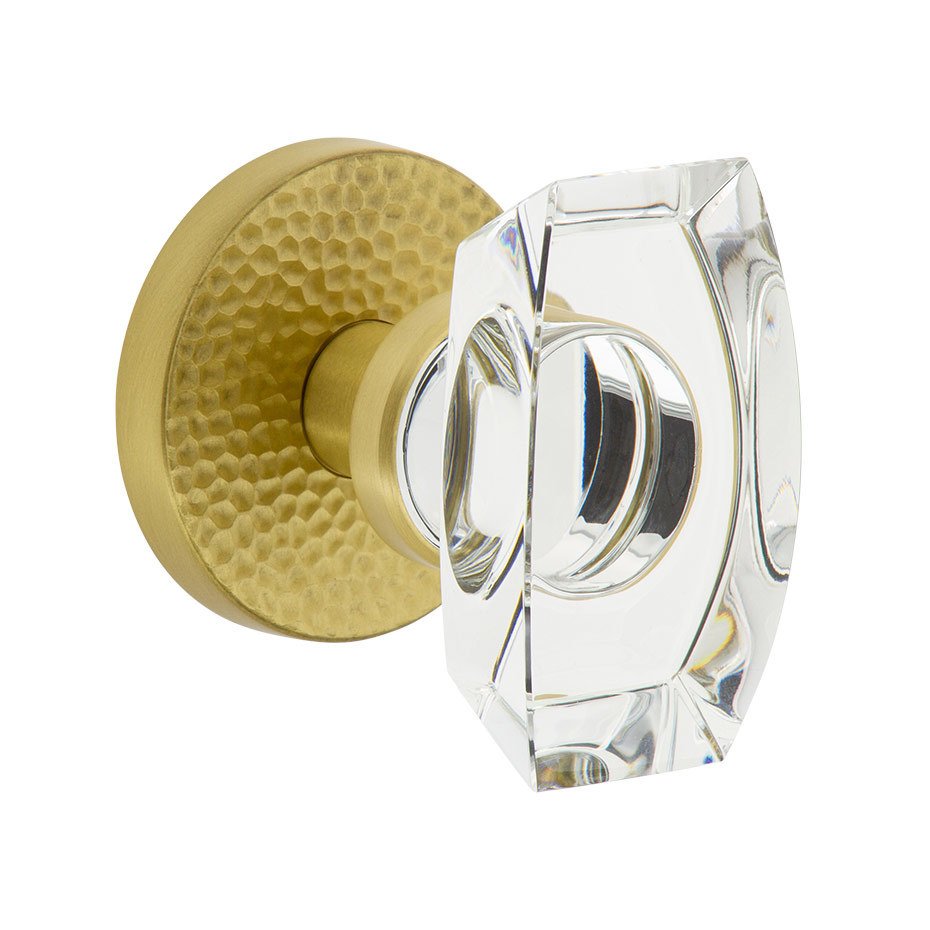 Viaggio Complete Double Dummy Set - Circolo Hammered Rosette with Stella Crystal Knob in Satin Brass