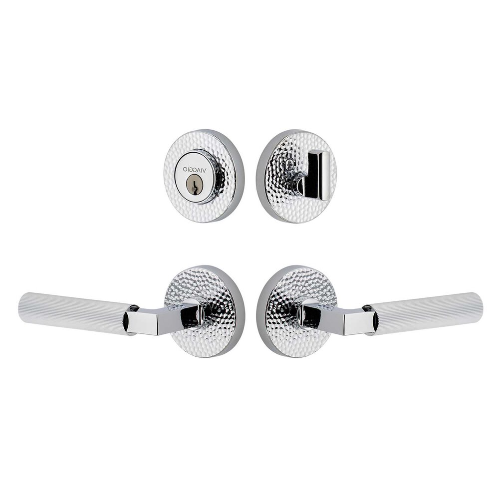 Viaggio Circolo Hammered Rosette with Contempo Fluted Lever and matching Deadbolt in Bright Chrome