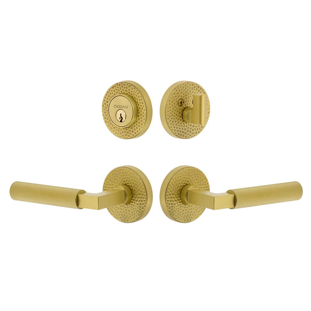 Viaggio Circolo Hammered Rosette with Contempo Fluted Lever and matching Deadbolt in Satin Brass
