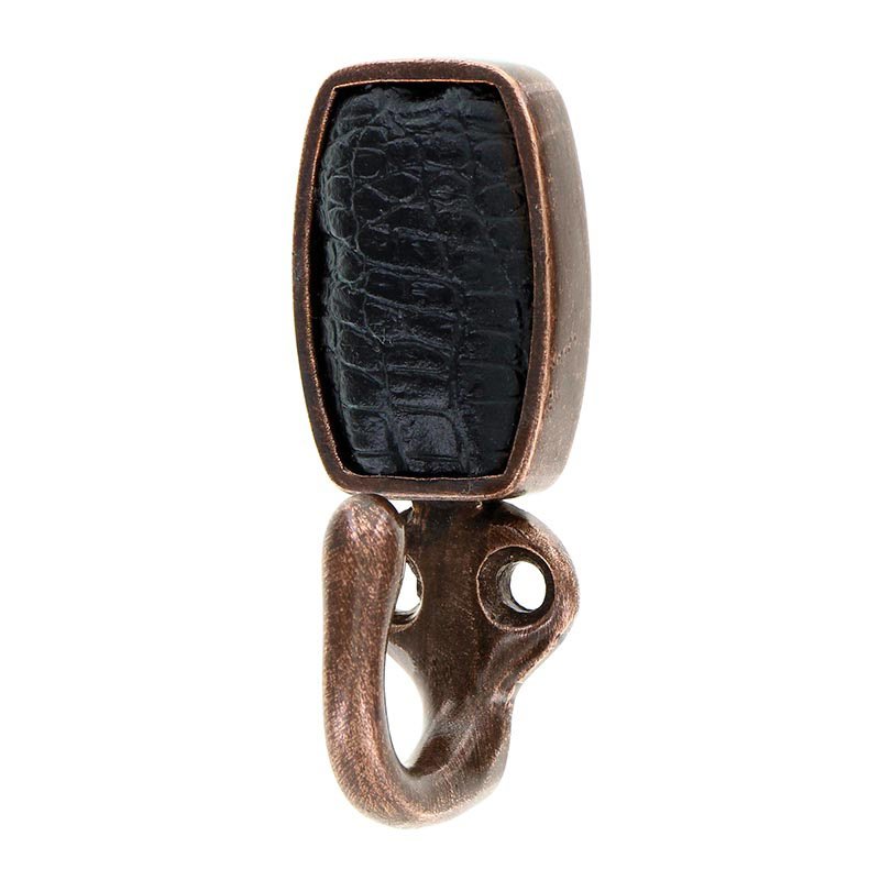 Vicenza Hardware Single Hook with Insert in Antique Copper with Black Leather Insert