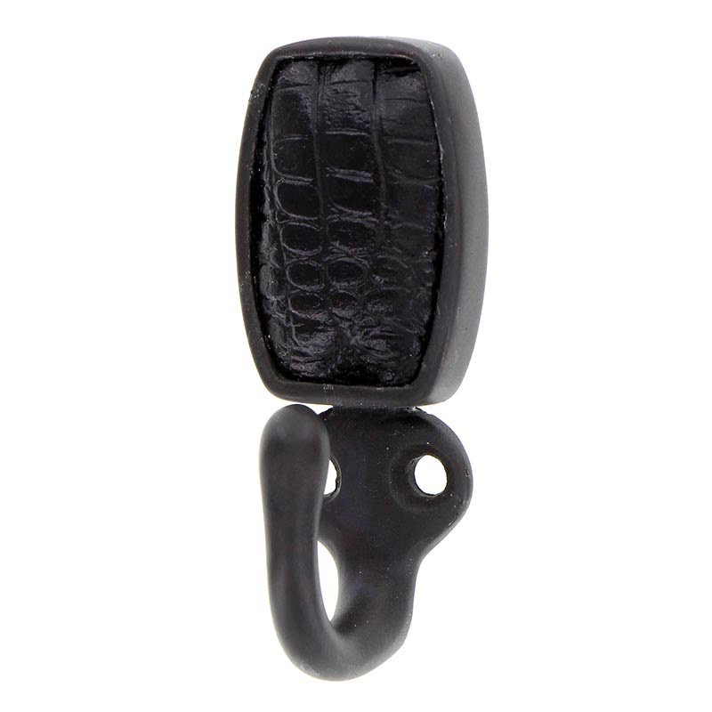 Vicenza Hardware Single Hook with Insert in Oil Rubbed Bronze with Black Leather Insert