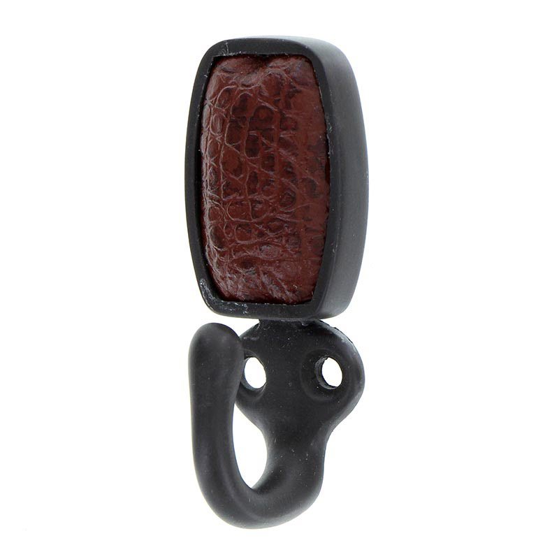 Vicenza Hardware Single Hook with Insert in Oil Rubbed Bronze with Brown Leather Insert