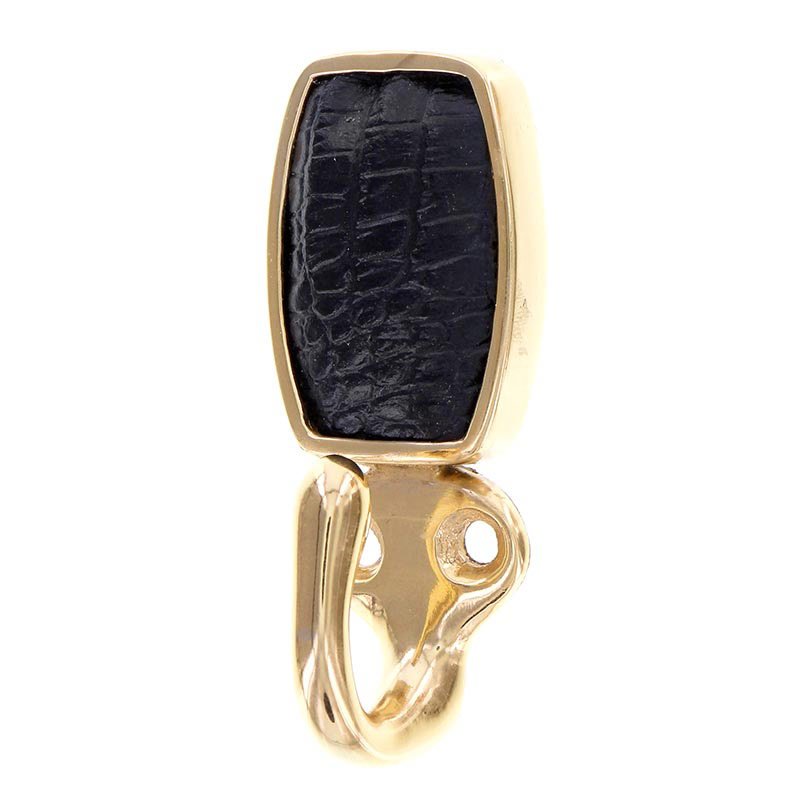 Vicenza Hardware Single Hook with Insert in Polished Gold with Black Leather Insert