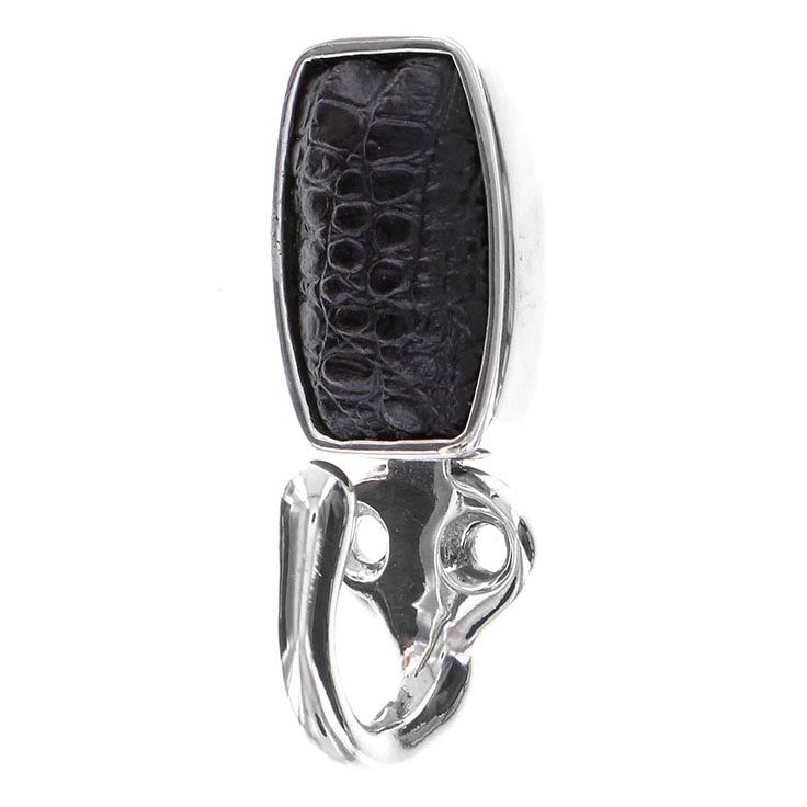 Vicenza Hardware Single Hook with Insert in Polished Silver with Black Leather Insert