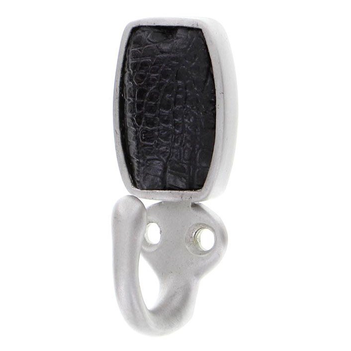 Vicenza Hardware Single Hook with Insert in Satin Nickel with Black Leather Insert